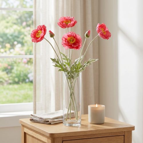 Poppies Artificial Pink Artificial Flowers Ø6–7cm L78cm 3pcs | Floristik24.ie
