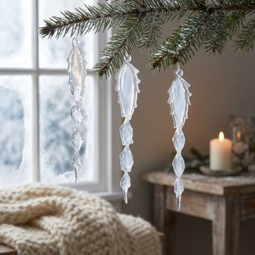 Decorative icicles winter decoration for hanging clear white 23m 4pcs | Floristik24.ie