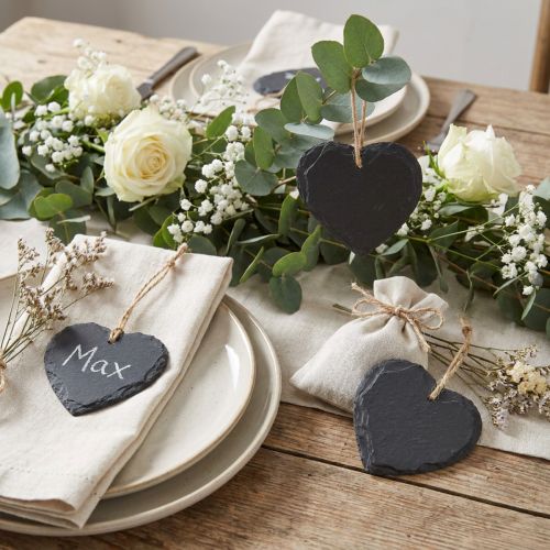 Slate board small heart for hanging black 7.5cm 6pcs | Floristik24.ie