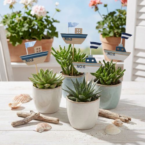 Decorative plug ship wood white blue natural 8cm H37cm 24 pcs | Floristik24.ie