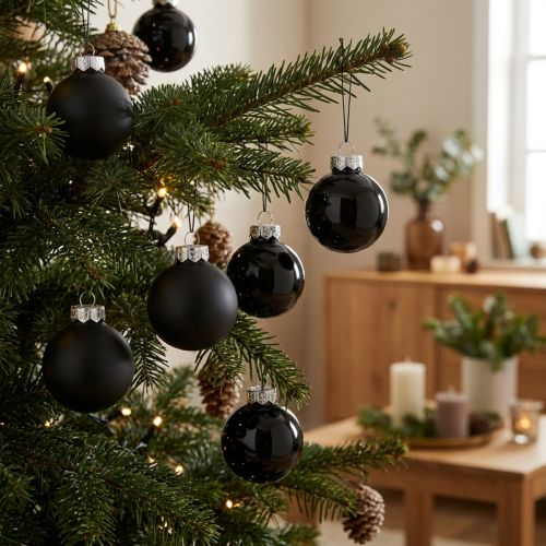 Mini Christmas balls glass black glossy/matte Ø2.5cm 22 pcs | Floristik24.ie