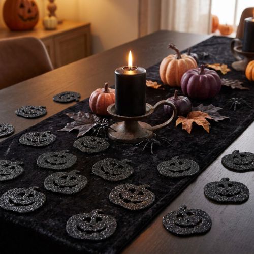 Halloween pumpkin scatter decorations, 4cm, black, glitter, 72 pieces | Floristik24.ie