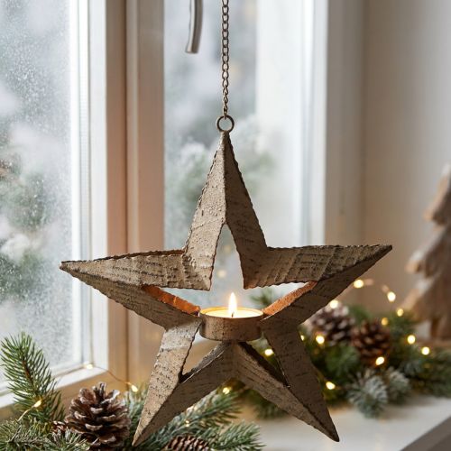 Tea light holder metal poinsettia decoration beige 22.5cm | Floristik24.ie