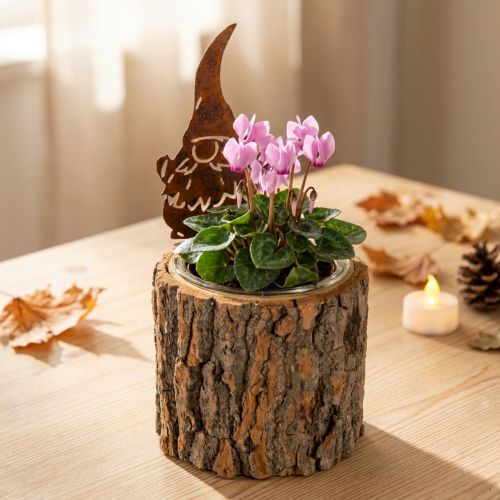 Flowerpot wood bark planter gnome rust H24cm | Floristik24.ie