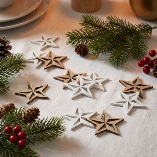 Wooden stars decoration confetti Christmas white/natural 3.5cm 48 pcs | Floristik24.ie