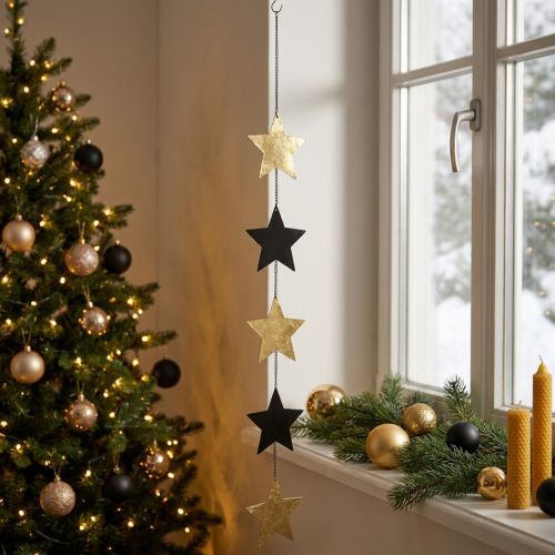Christmas decoration star pendant gold black 5 stars 78cm | Floristik24.ie