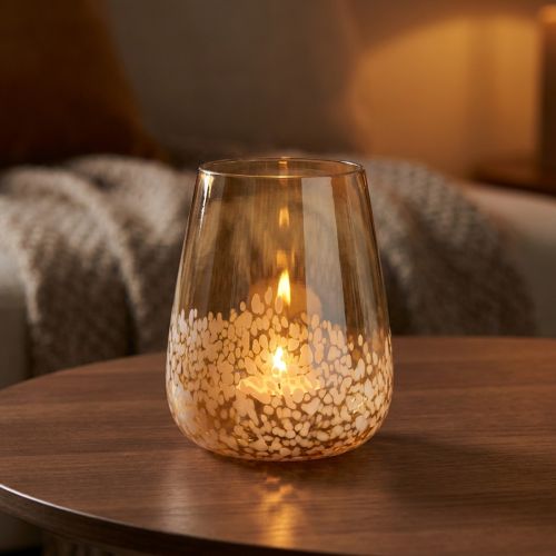 Product Lantern glass tea light holder glass decoration brown white Ø10cm
