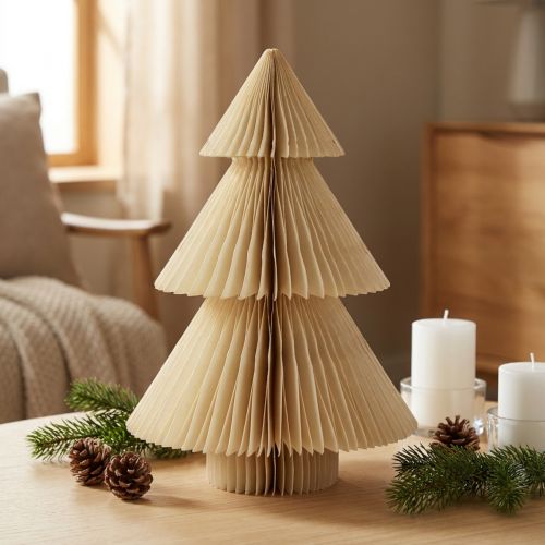 Paper Christmas tree Paper fir tree cream gold H30cm | Floristik24.ie