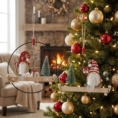 Decorative Ring Metal Gnome Decoration Hanger Christmas Ø21.5cm 2 Pcs | Floristik24.ie