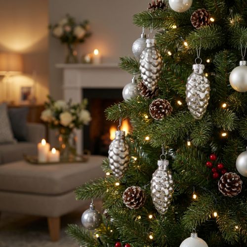 Christmas cones glass cones glass decoration silver H6.5cm 10 pcs | Floristik24.ie