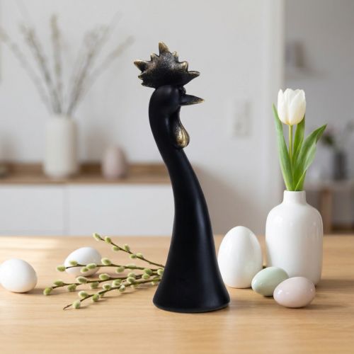 Easter decoration chicken decoration rooster black gold Ø9cm H29cm | Floristik24.ie