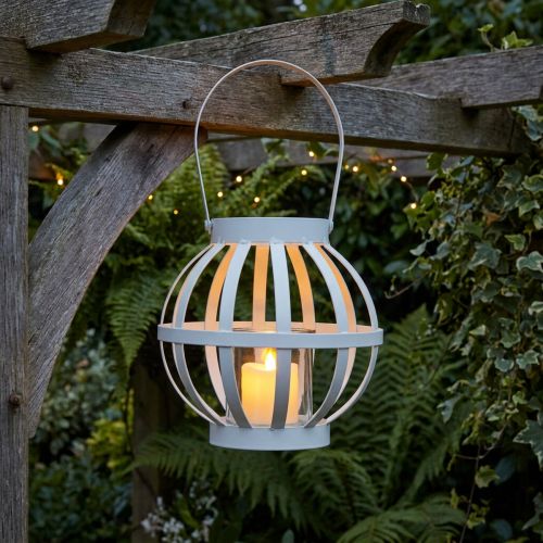 Garden lantern metal with glass Lantern for hanging White Ø18.5cm | Floristik24.ie