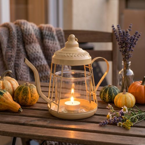 Tealight holder glass lantern teapot orange Ø15cm H26cm | Floristik24.ie
