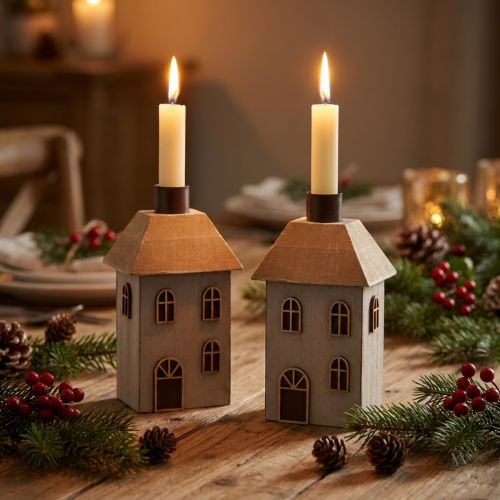Christmas candle holder for taper candles, 14.5cm, 2 pieces | Floristik24.ie