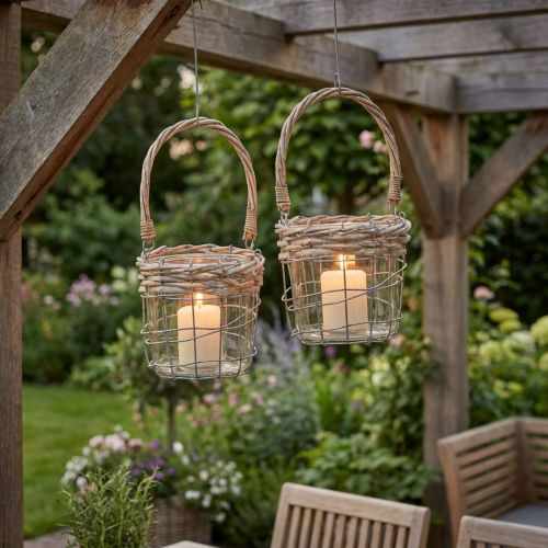 Product Lantern for hanging glass metal willow Ø14.5cm 2pcs