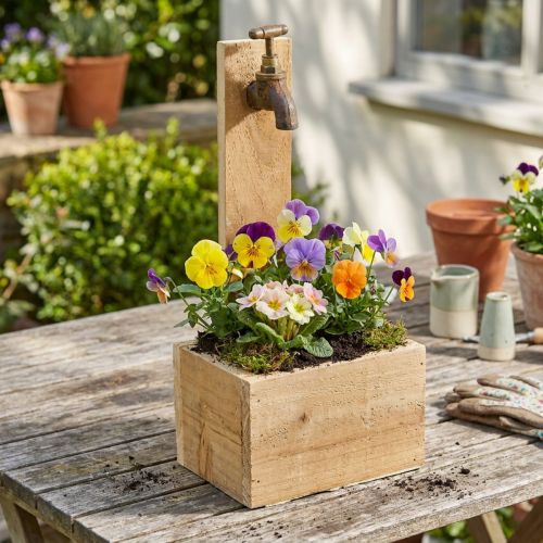 Wooden planter box, fountain trough, natural rust look, L15.5cm | Floristik24.ie