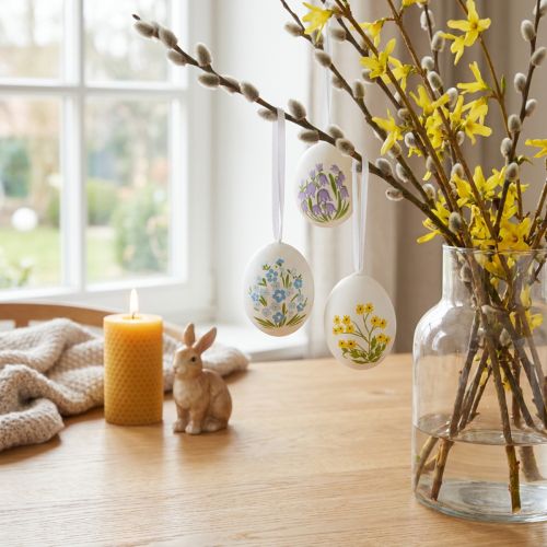 Product Easter eggs with delicate floral motifs for festive Easter decoration in the living room, 6cm, 6 pieces