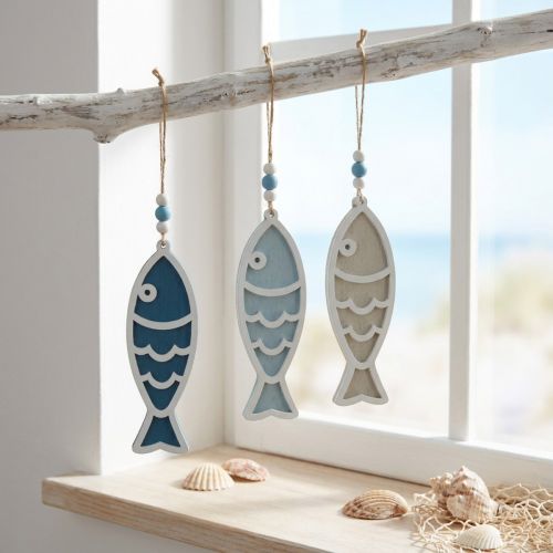 Decorative hanger fish wood hanging decoration maritime blue 12cm 9 pieces | Floristik24.ie