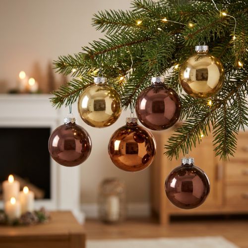 Christmas balls gold brown tree balls glass Ø6cm 24 pcs | Floristik24.ie