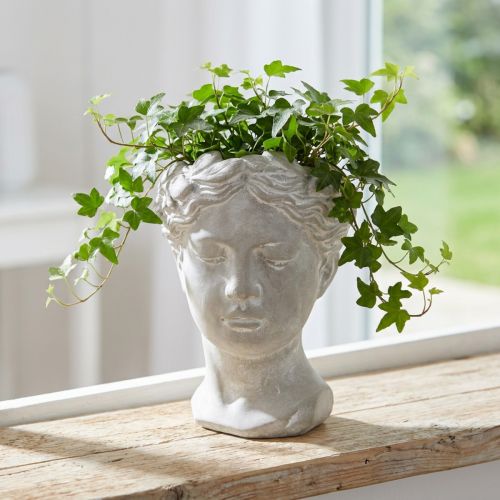 Plant Pot Woman's Head Decorative Planter White Washed 15×16×21cm | Floristik24.ie