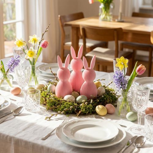 Product Easter Bunny Folded Paper Look Plastic Figurine for Easter Centrepieces 11cm 4 pieces