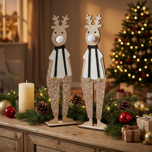 Reindeer wooden decoration figure Christmas to put 12×6.5cm H45cm 2pcs | Floristik24.ie