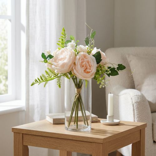 Artificial Rose Bouquet, Silk Flower Bouquet, Roses in Bunch, Artificial Rose Bouquet Pink L28cm | Floristik24.ie