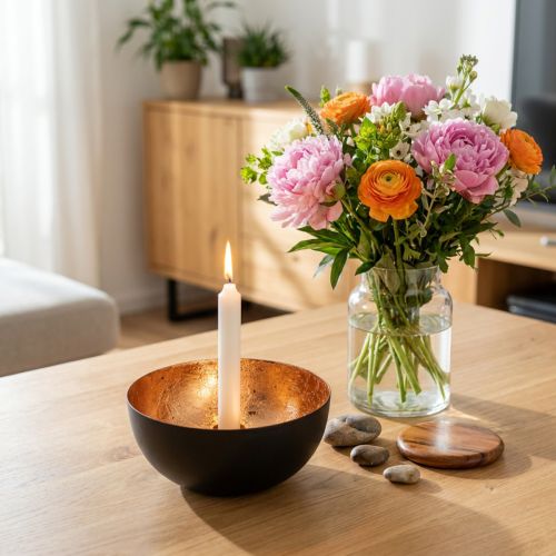 Black and bronze candle holder, taper candle holder, Ø13cm H6cm | Floristik24.ie
