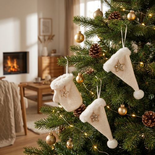 Christmas pendant felt glove pointed hat cream 6 pieces | Floristik24.ie