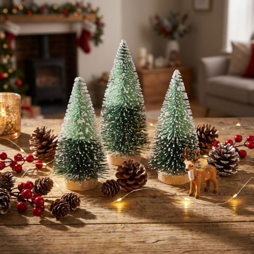 Mini artificial Christmas tree with snow Ø5cm H10cm 6 pcs | Floristik24.ie