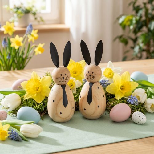 Product Wooden rabbit decorative figure, perfect for calm and timeless decoration, 15cm, 2 pieces