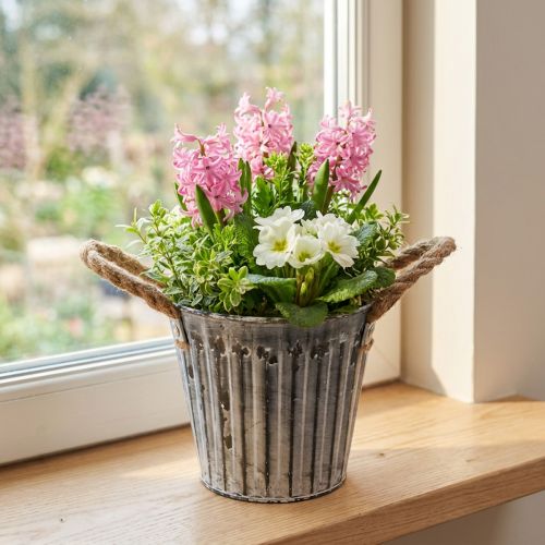 Plant pot with handles, metal planter, decorative pot for planting Ø14.5cm | Floristik24.ie
