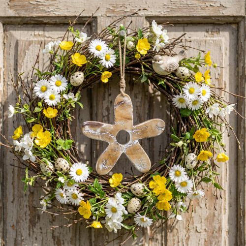 Flower to hang, wooden decoration with pattern, spring decoration natural, white H19.5cm | Floristik24.ie