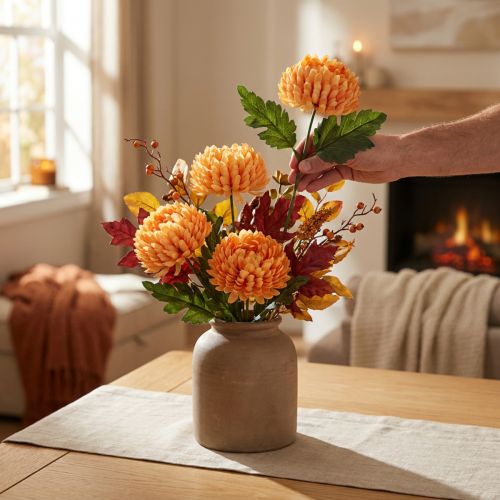 Artificial Flower Chrysanthemum Orange Ø7cm 18cm 4pcs | Floristik24.ie