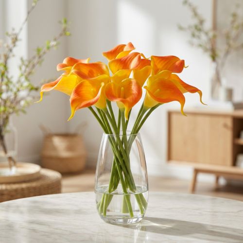 Mini Calla artificial yellow 28cm 12 pcs | Floristik24.ie