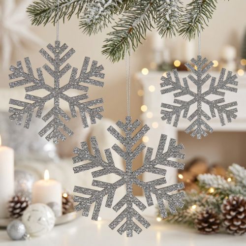 Snowflake Silver for hanging Ø8cm - Ø12cm 9 pcs | Floristik24.ie