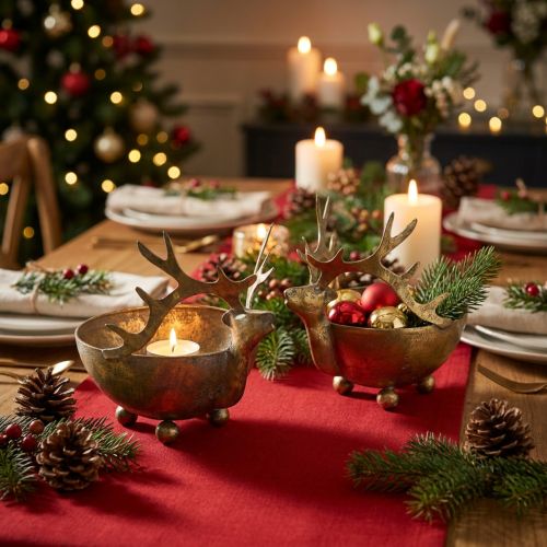 Bowl with reindeer head golden vintage look metal Ø9.5cm 2pcs | Floristik24.ie