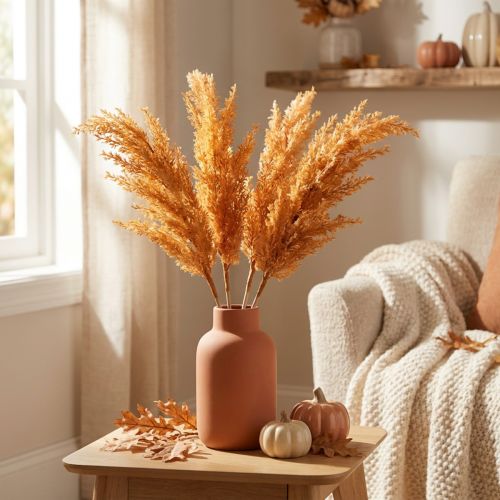 Artificial Pampas Grass Orange Dried Grasses 35cm 4pcs | Floristik24.ie