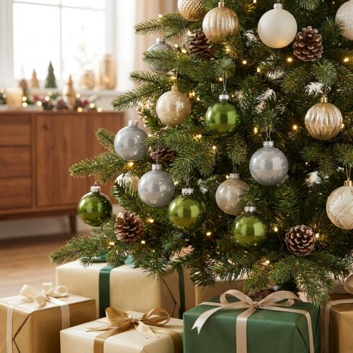 Christmas balls glass ball green silver grey Ø60mm 24 pcs | Floristik24.ie