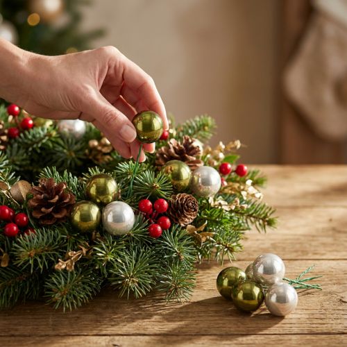 Christmas bauble glass mirror berries olive silver Ø40mm 32 pcs | Floristik24.ie