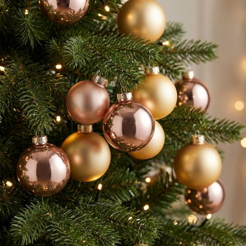 Christmas balls gold and rose real glass Ø60mm 24 pcs | Floristik24.ie