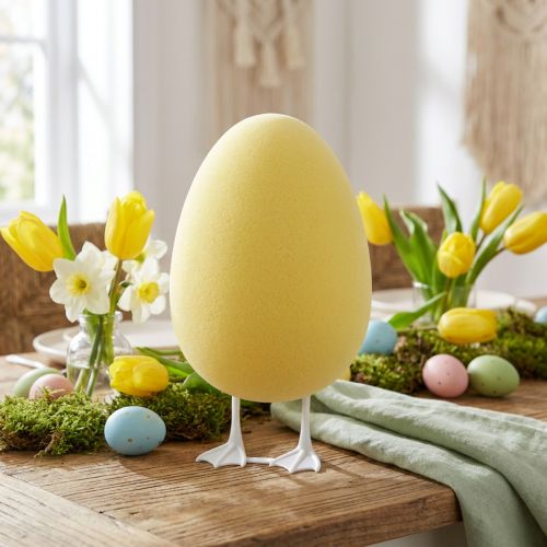 Decorative egg with legs yellow table decoration Easter decorative figure egg H25cm | Floristik24.ie