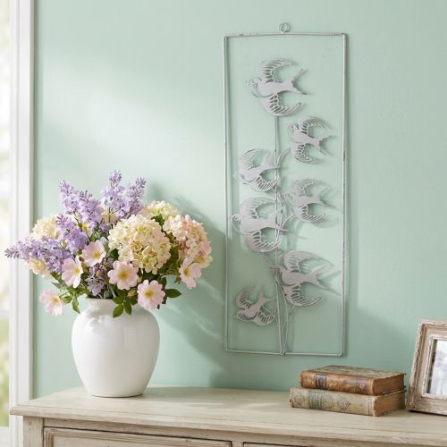 Swallow decoration, wall decoration made of metal, birds to hang white, silver shabby chic H47.5 cm | Floristik24.ie