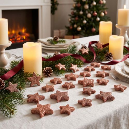 Scatter Decoration Christmas Stars Scatter Stars Pink Ø4/5cm 40 Pcs | Floristik24.ie
