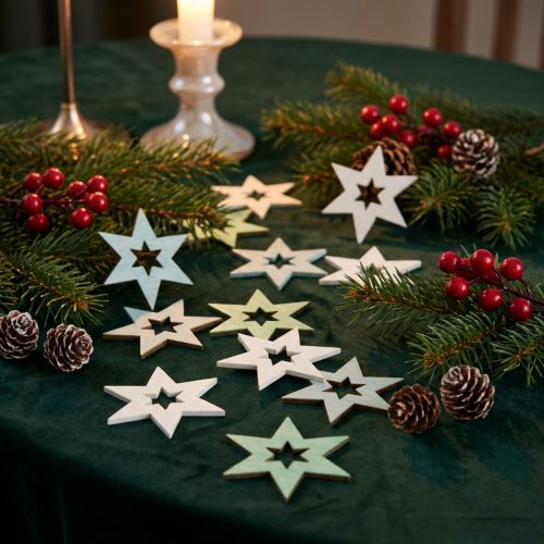 Wooden stars decoration confetti Christmas green H4cm 72 pcs | Floristik24.ie