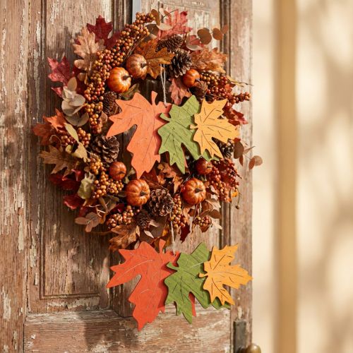 Autumn deco pendant wood leaves maple leaf 22cm 4pcs | Floristik24.ie