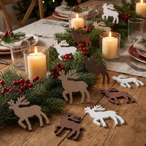 Scatter decoration Christmas reindeer Christmas decoration wood 48 pcs | Floristik24.ie