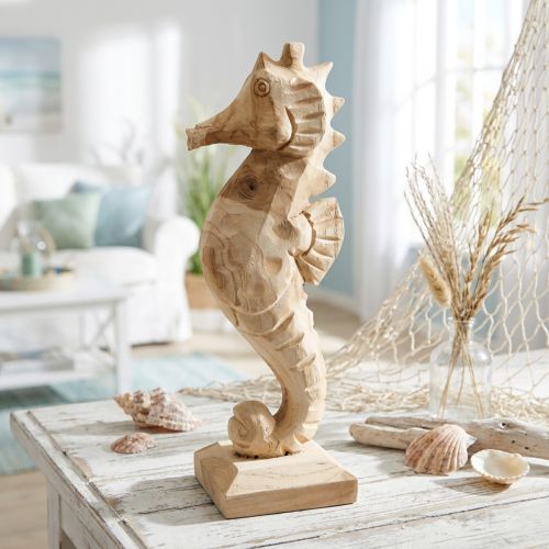 Decorative seahorse wood large, maritime decoration H38cm | Floristik24.ie