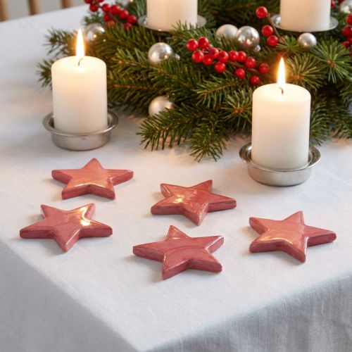 Wooden stars decoration Christmas decoration stars pink shine Ø5cm 8 pcs | Floristik24.ie