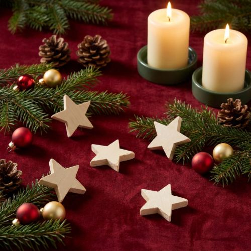Scatter decoration Christmas stars natural wooden stars Ø4cm 24 pcs | Floristik24.ie